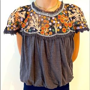 Free People Embroidered lace top Size XS